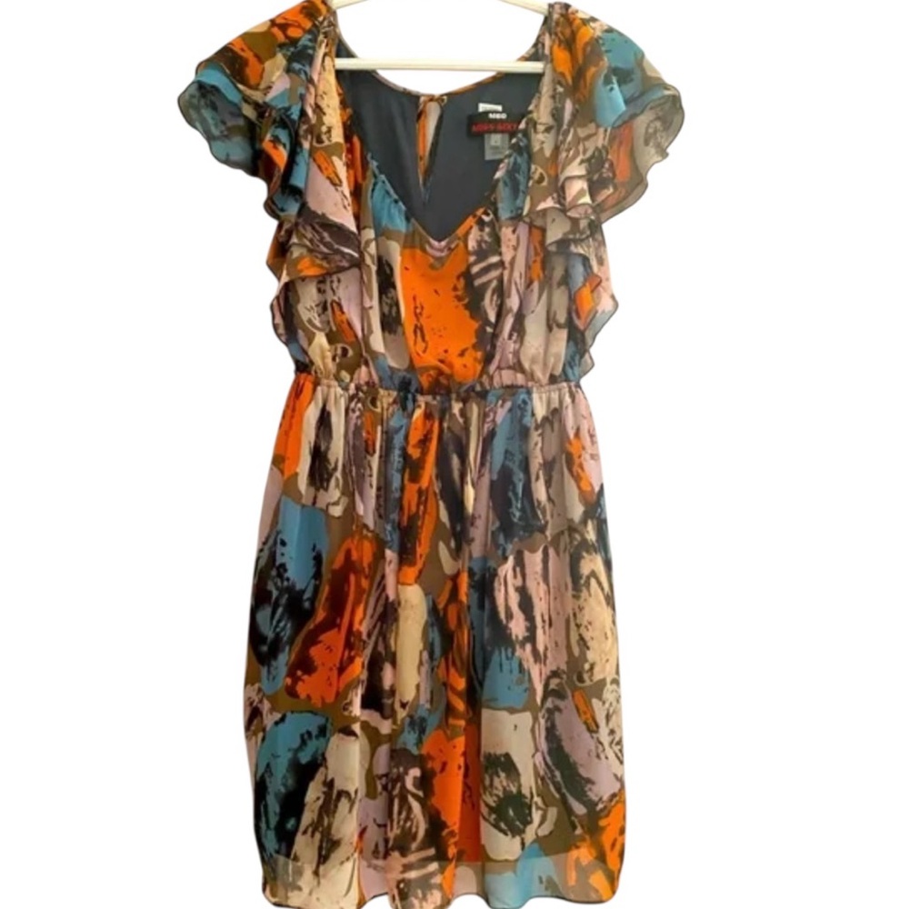 Miss Sixty Multicolor Abstract Mini Dress with ruffles and pockets